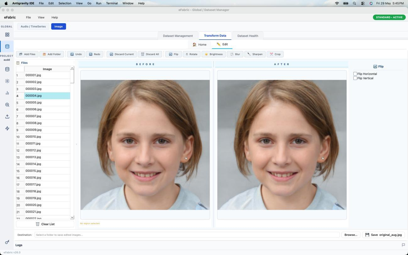 Transform Data tab — image editing