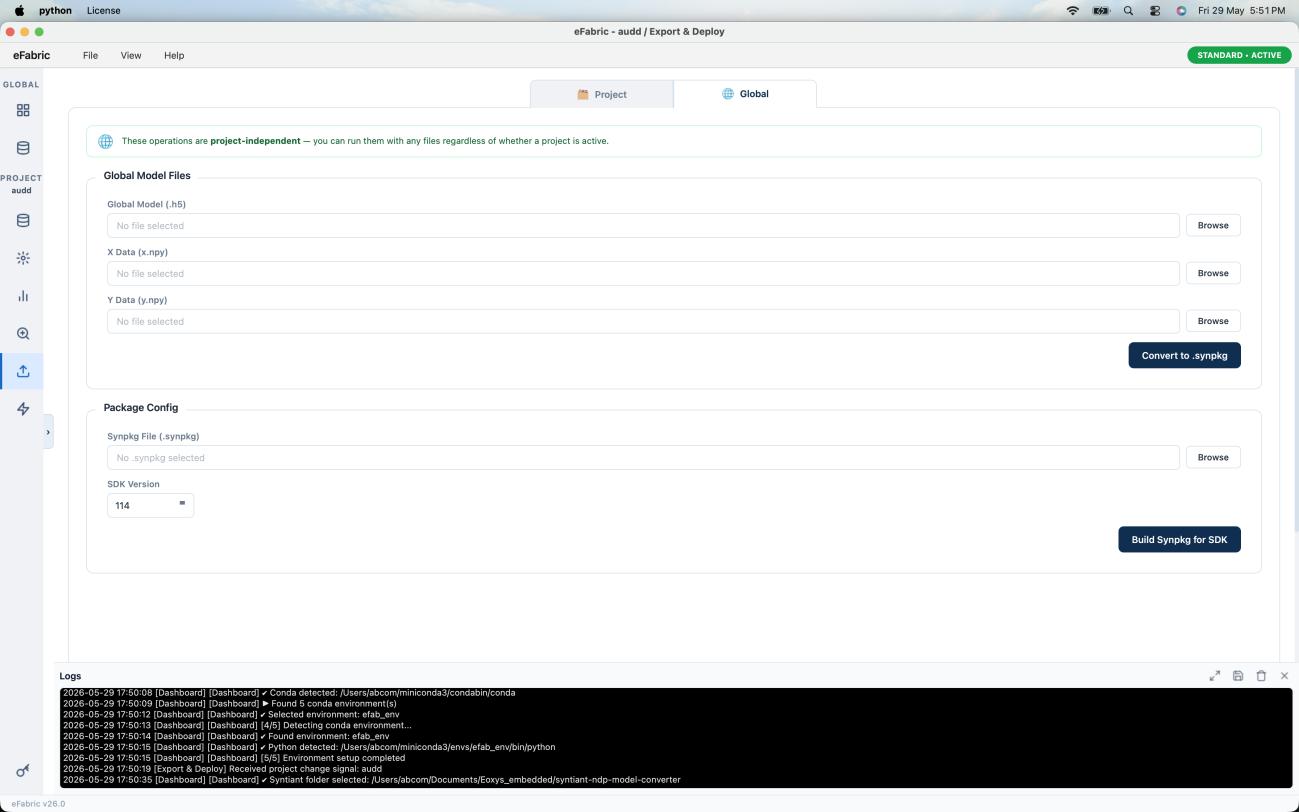 Export &amp; Deploy — Global Model Files Panel